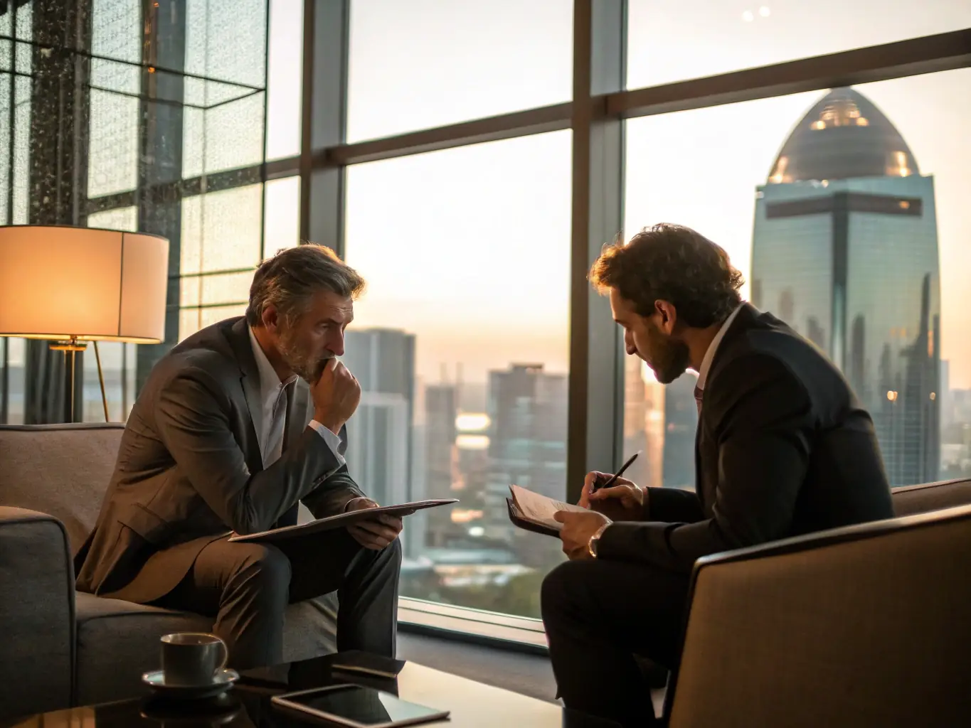 A consultant providing strategic advice to a business owner, emphasizing growth and innovation.